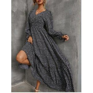 Boho Floral Print Flounce Sleeve Shirred Dress